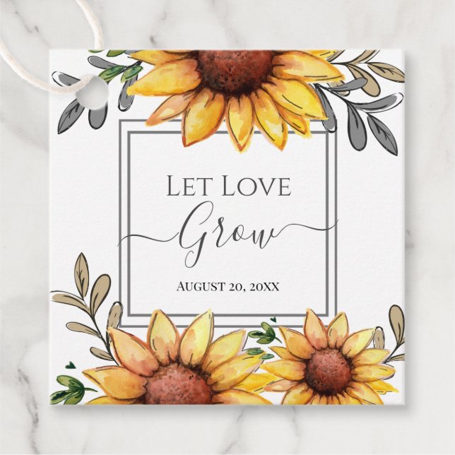 Étiquettes Cadeau Aquarelle Tournesol Baby shower Amour Croissance (Devant)