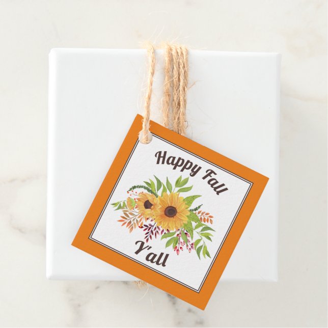 Étiquettes Cadeau Aquarelle tournesol orange chute Y (En situation)