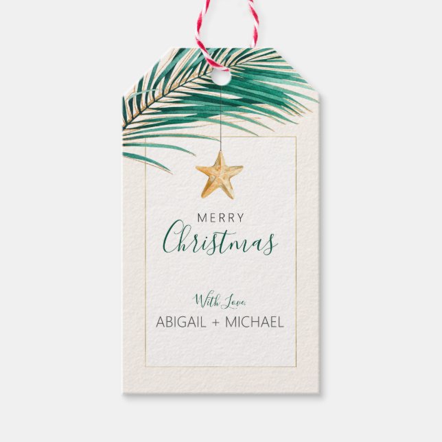 Étiquettes-cadeau Aquarelle Tropical Green Gold (Devant)