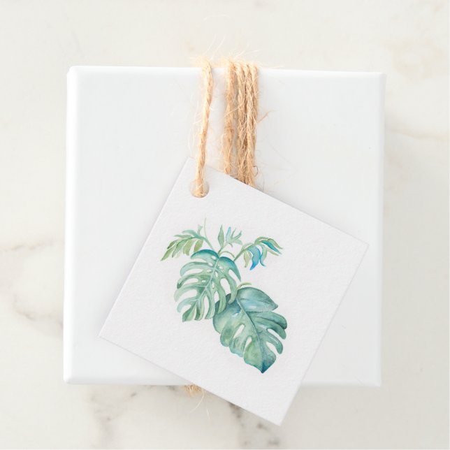Étiquettes Cadeau Aquarelle Tropical Greenery Favoriser les étiquett (En situation)