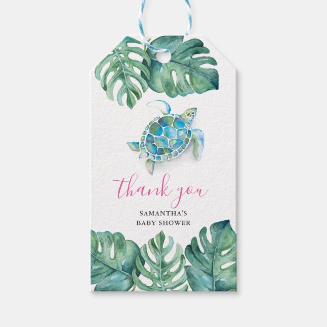 Étiquettes-cadeau Aquarelle tropicale mignonne Tortue de mer Favoris (Devant)