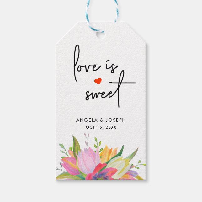 Étiquettes-cadeau Aquarelle Tulipe rose Script L'amour est Mariage d (Devant)