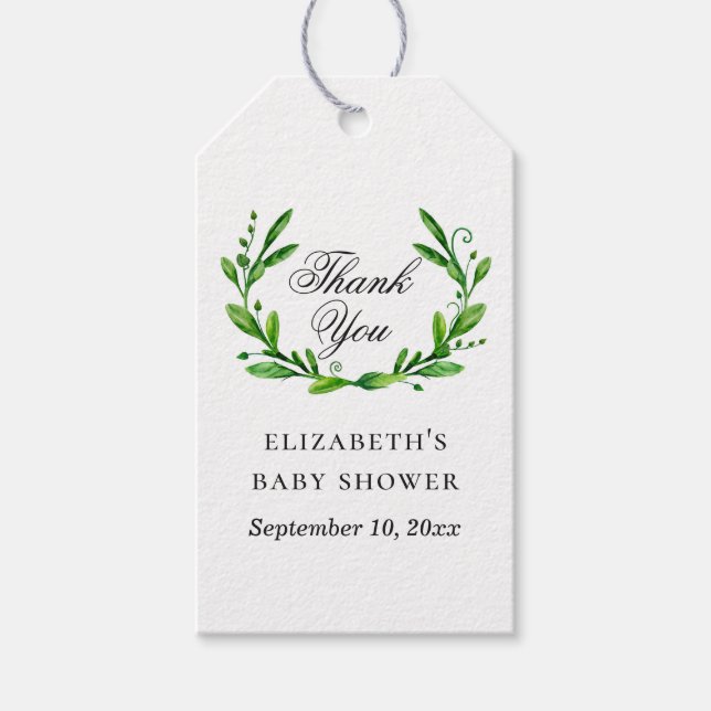 Étiquettes-cadeau Aquarelle verdure baby shower floral merci (Devant)