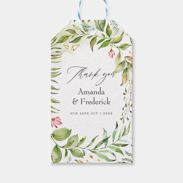 Étiquettes-cadeau Aquarelle Verdure Mariage cristal (Devant)