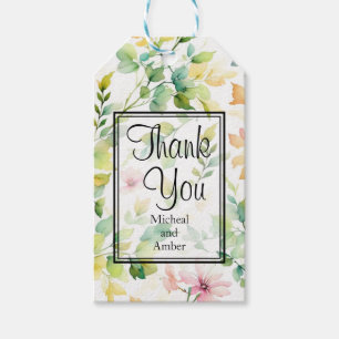 Étiquettes-cadeau Aquarelle vert rose fleurs sauvages