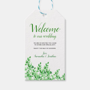 Étiquettes-cadeau Aquarelle verte Bienvenue à notre Mariage