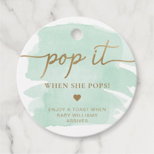 Étiquettes Cadeau Aquarelle verte Pop It When She Pops Favoriser Tag