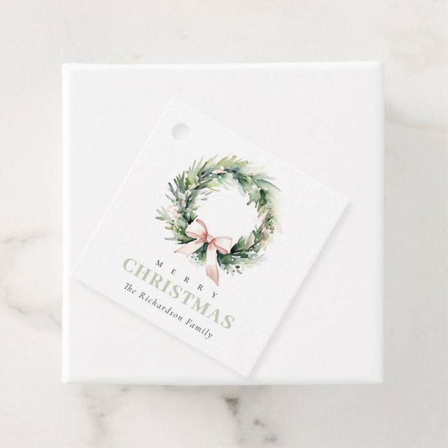 Étiquettes Cadeau Aquarelle verte souple de Noël (En situation)