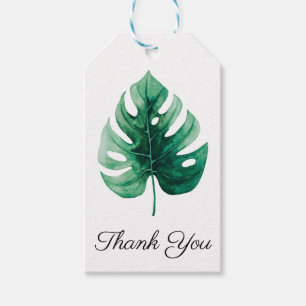 Étiquettes-cadeau Aquarelle verte Tropical Monstera Merci feuille