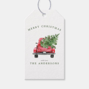 Étiquettes-cadeau Aquarelle Vintage Camion rouge Noël