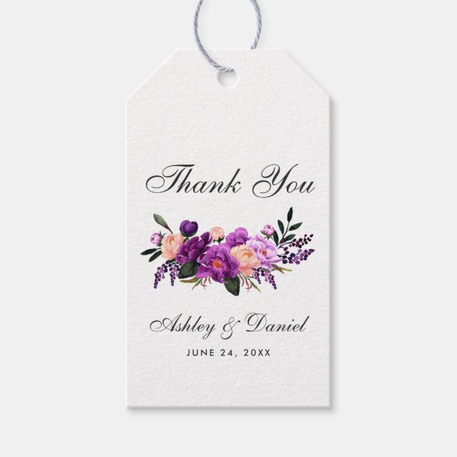 Étiquettes-cadeau Aquarelle violet ultra violet Mariage floral (Devant)