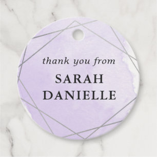 Étiquettes Cadeau Aquarelle violette Merci de cadre argenté