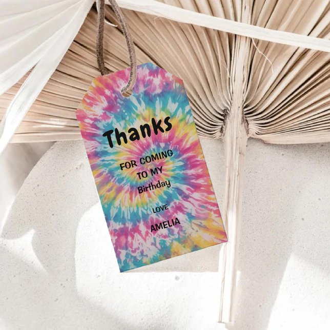 Étiquettes-cadeau Aquarelle vive Arc-en-ciel teint Anniversaire (Vibrant Watercolor Rainbow Tie Dye Birthday Gift Tags)