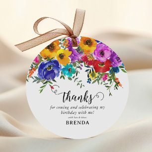 Étiquettes Cadeau Aquarelle vive et audacieuse Merci floral Annivers