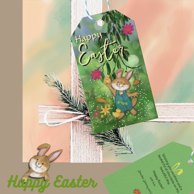 Étiquettes-cadeau Aquarelle Whimsal lapin de Pâques (Watercolor whimsical Easter Bunny Gift Tags )