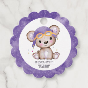 Étiquettes Cadeau Aquarelle Whimsical Girl Pilot Teddy Bear