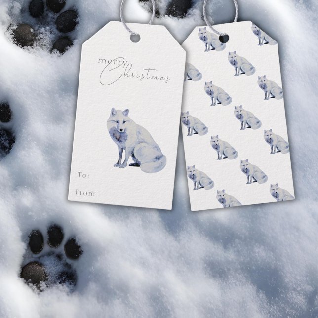 Étiquettes-cadeau Aquarelle White Arctic Fox Noël (Créateur téléchargé)