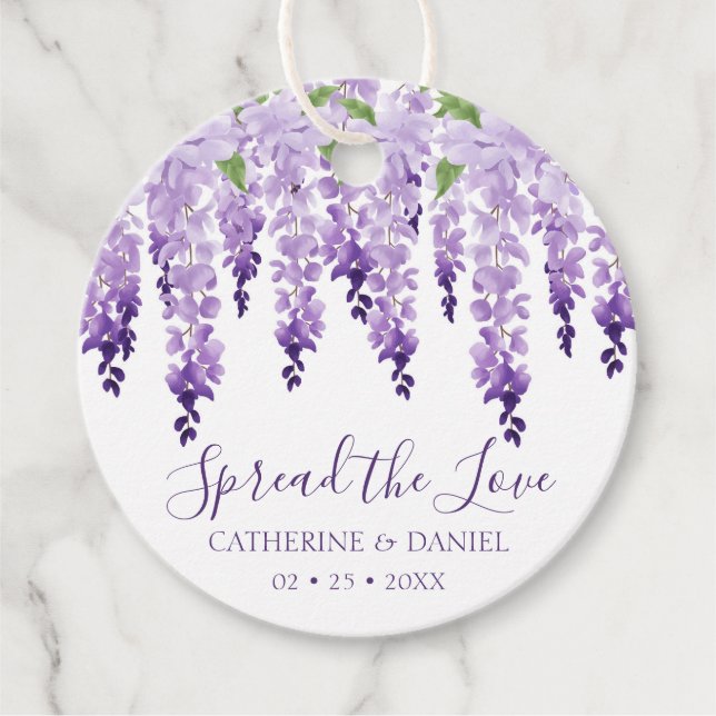 Étiquettes Cadeau Aquarelle Wisteria Mariage Étaler Le Script d'amou (Devant)