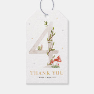 Étiquettes-cadeau Aquarelle Woodland Enfants Quatrième fête d'annive