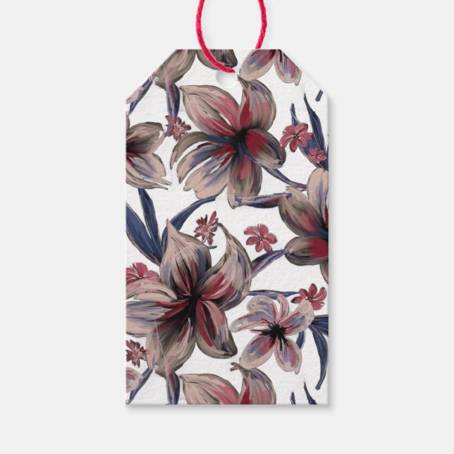 Étiquettes-cadeau Aquarelles Crimson Floral sur blanc (Devant)