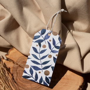Étiquettes-cadeau Aquarelles et baies - indigo et beige