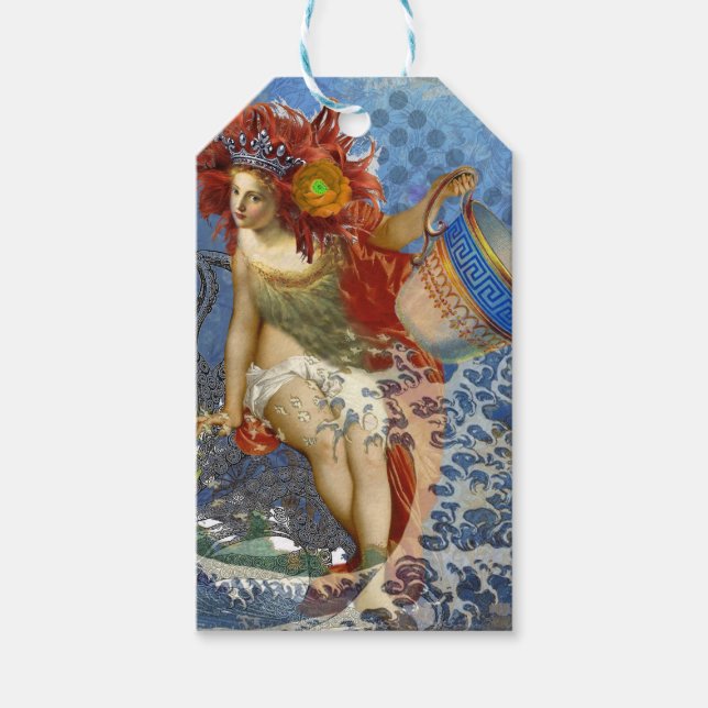 Étiquettes-cadeau Aquarius Mermaid Bleu gothique (Devant)