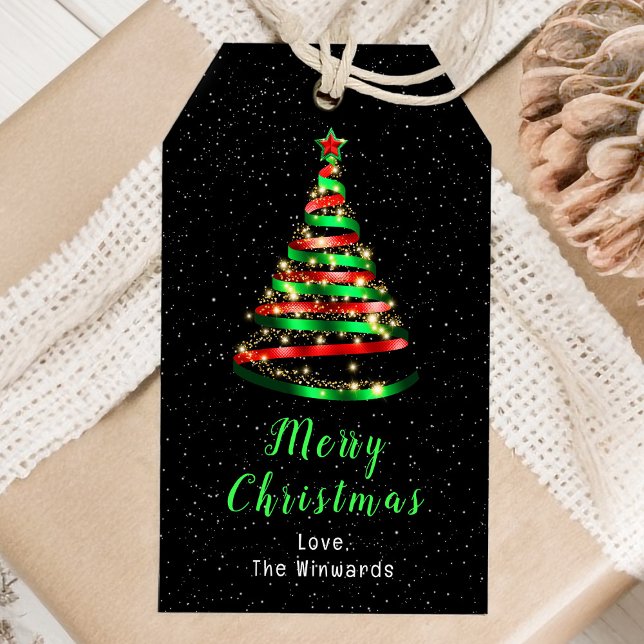 Étiquettes-cadeau Arbre à ruban rouge et vert Joyeux Noël (Créateur téléchargé)