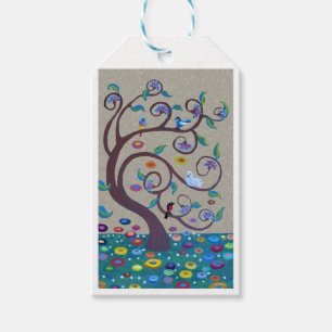 Étiquettes-cadeau Arbre Art nouveau avec oiseaux