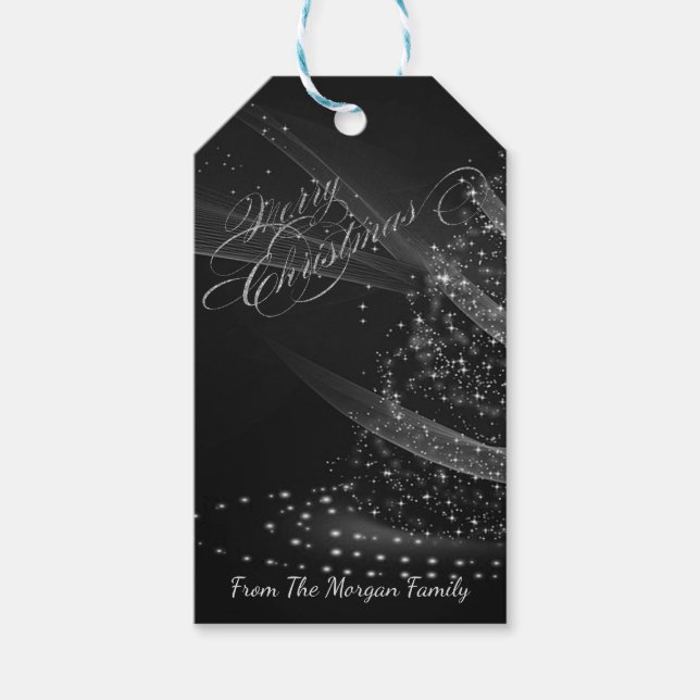 Étiquettes-cadeau Arbre de Noël Argent, Noir - Personnalisé (Devant)