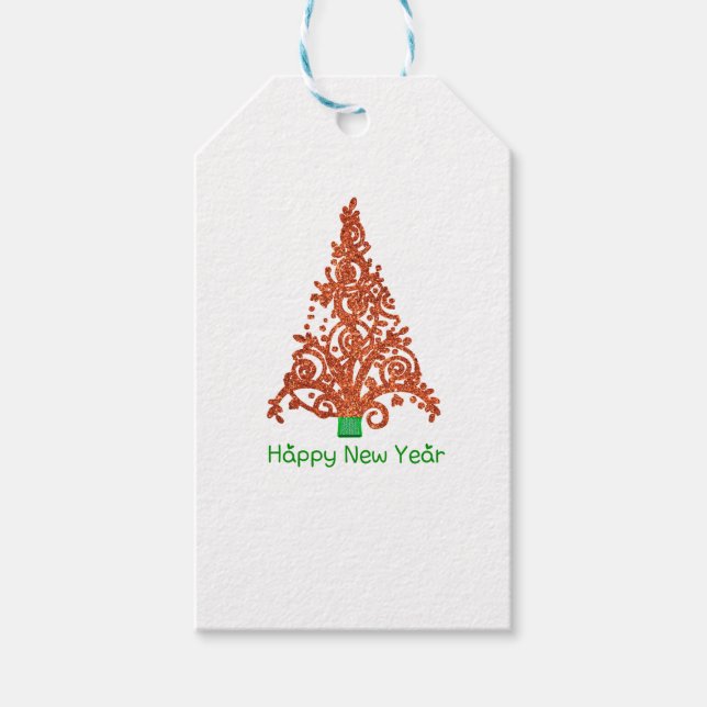 Étiquettes-cadeau arbre de noël avec parties scintillant rouge extra (Devant)