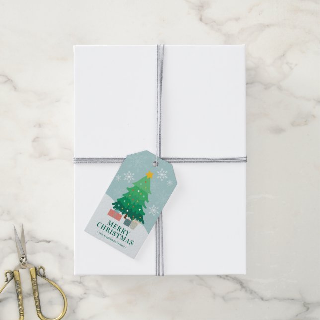 Étiquettes-cadeau Arbre de Noël blanc mignon en neige (Avec de la ficelle)
