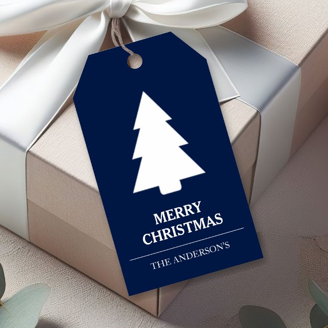 Étiquettes-cadeau Arbre de Noël bleu et blanc (Créateur téléchargé)
