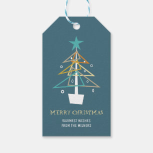 Étiquettes-cadeau Arbre de Noël bleu Vintage Mid Century Retro