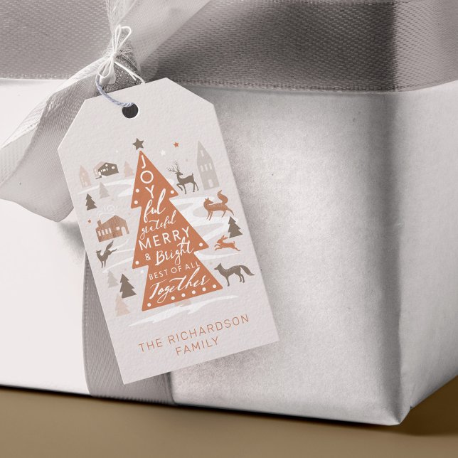 Étiquettes-cadeau Arbre de Noël Bois Animaux & Cosy Village (Christmas Tree Woodland Animals & Cozy Village Gift Tags)