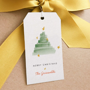 Étiquettes-cadeau Arbre de Noël classique Starlit Watercolor