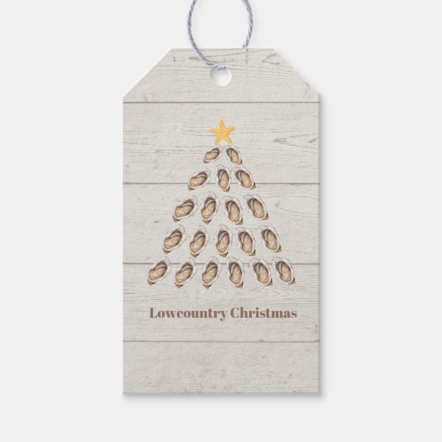Étiquettes-cadeau Arbre de Noël de l'huître de basse-campagne sur pl (Devant)