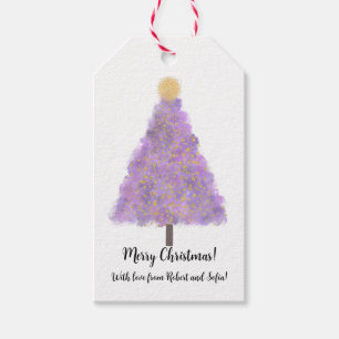 Étiquettes-cadeau Arbre de noël de parties scintillant violette