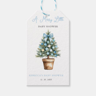 Étiquettes-cadeau Arbre de Noël en Bow bleu Joyeux petit Baby shower
