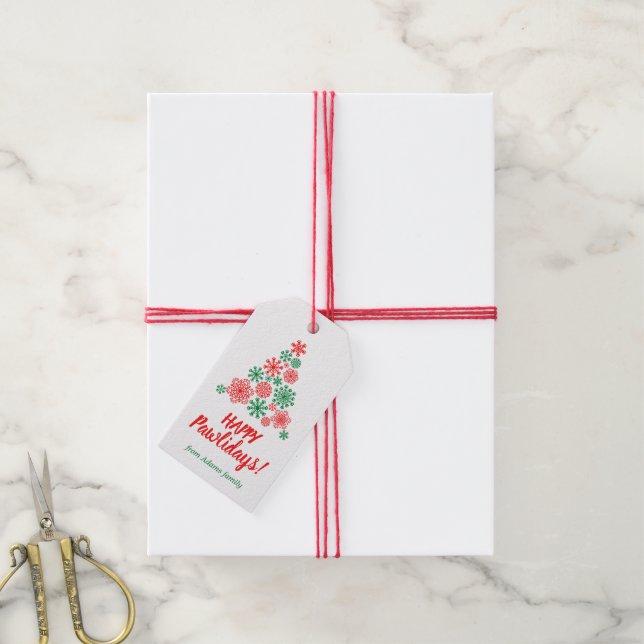 Étiquettes-cadeau Arbre de Noël en flocons de neige empreintes de pa (Avec de la ficelle)