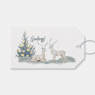 Étiquettes-cadeau Arbre de Noël et cerfs dans la neige
