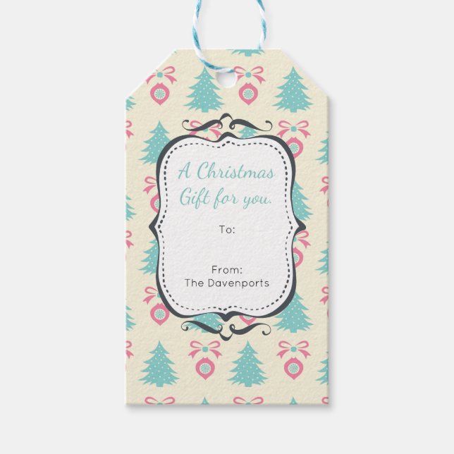 Étiquettes-cadeau Arbre De Noël Et Couleurs Pastel Motif Bauble (Devant)
