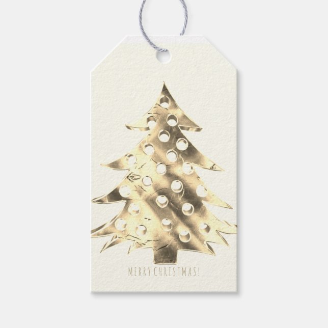 Étiquettes-cadeau Arbre de Noël Faux Gold Élégant (Devant)