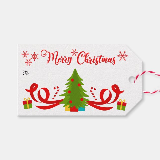 Étiquettes-cadeau Arbre de Noël festif (Devant (Horizontal))