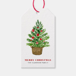 Étiquettes-cadeau Arbre de Noël Festif sur Panier en osier Noël