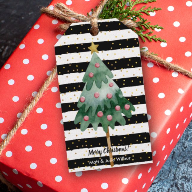 Étiquettes-cadeau Arbre de Noël Grandes noires et blanches (Créateur téléchargé)