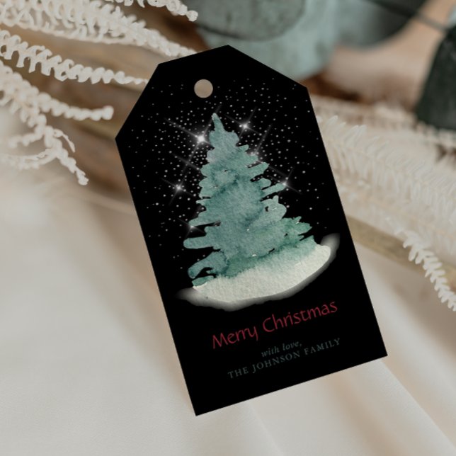 Étiquettes-cadeau Arbre de Noël Green White Star (Créateur téléchargé)