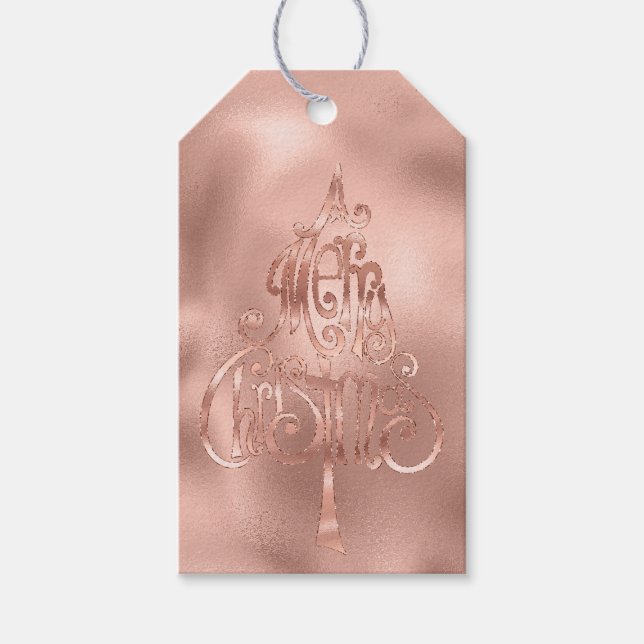 Étiquettes-cadeau Arbre de Noël Joyeux rose Gold (Devant)
