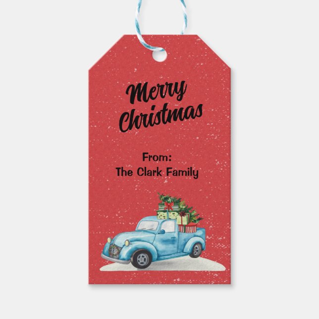 Étiquettes-cadeau Arbre de Noël Little Blue Truck (Devant)