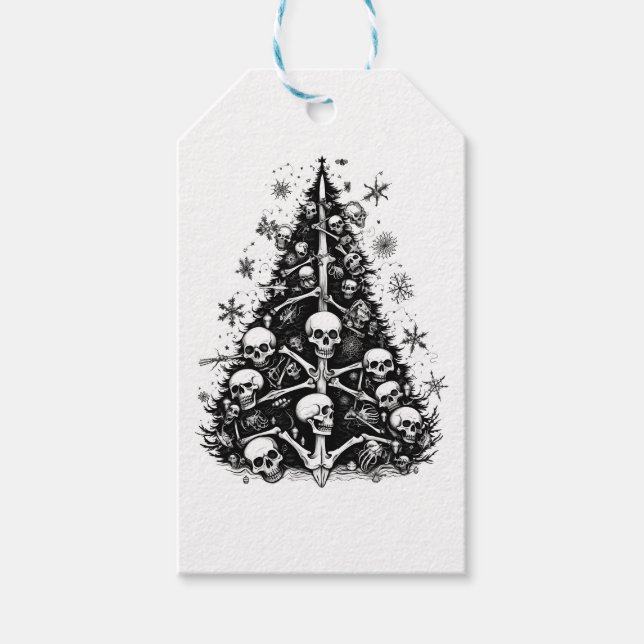 Étiquettes-cadeau Arbre de Noël noir Crânes et os (Devant)