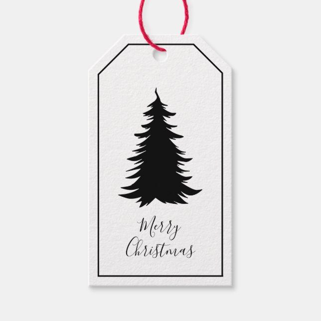 Étiquettes-cadeau Arbre de Noël noir et blanc (Devant)